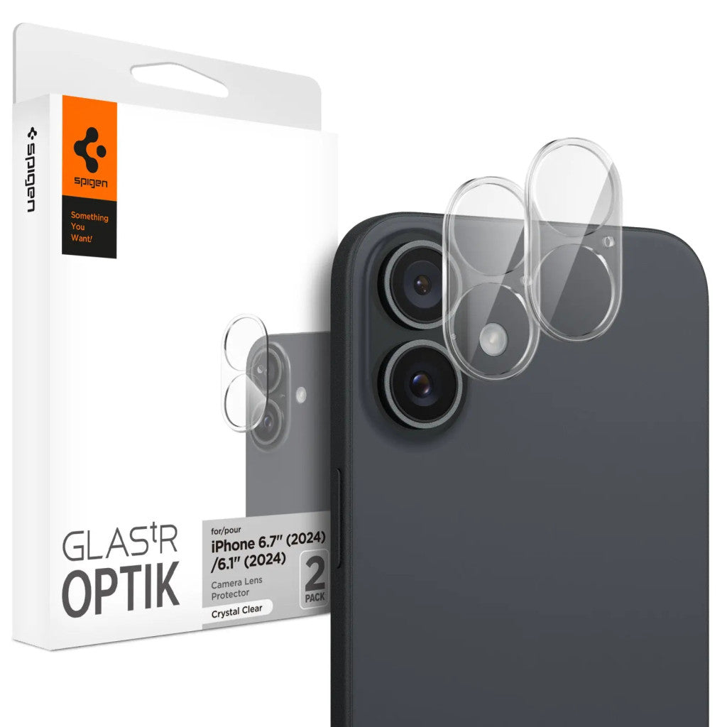 Spigen Glas.tR EZ Fit Optik Apple iPhone 16 Plus / 16 Tempered kameravédő fólia, Crystal Clear/átlátszó (2db) – a Spigen kínálatából | Domshop