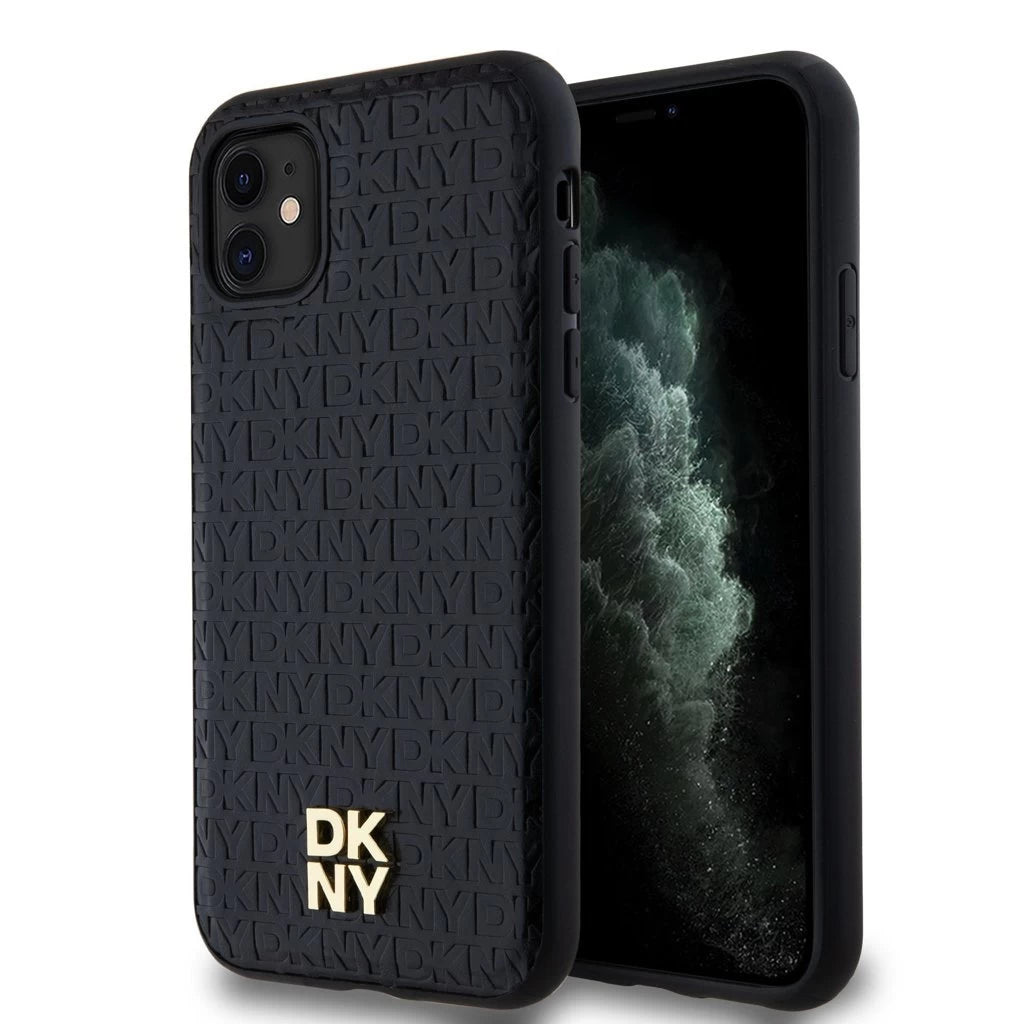 DKNY PU Leather Repeat Pattern Stack Logo MagSafe tok iPhone 11 készülékhez fekete - iPhone 11 tok a Domshop kínálatából