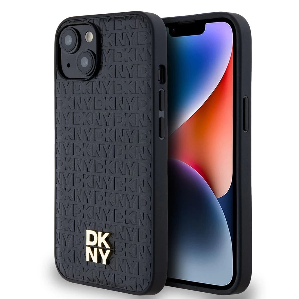 DKNY PU Leather Repeat Pattern Stack Logo MagSafe tok iPhone 15 készülékhez fekete - iPhone 15 tok a Domshop kínálatából