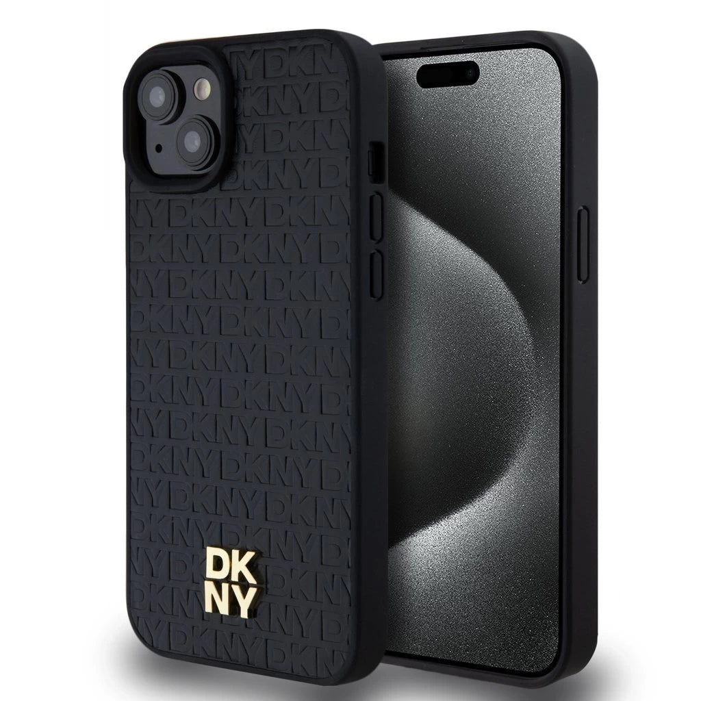 DKNY PU bőr Repeat Pattern Stack Logo MagSafe tok iPhone 15 Plus készülékhez fekete - iPhone 15 Plus tok a Domshop kínálatából