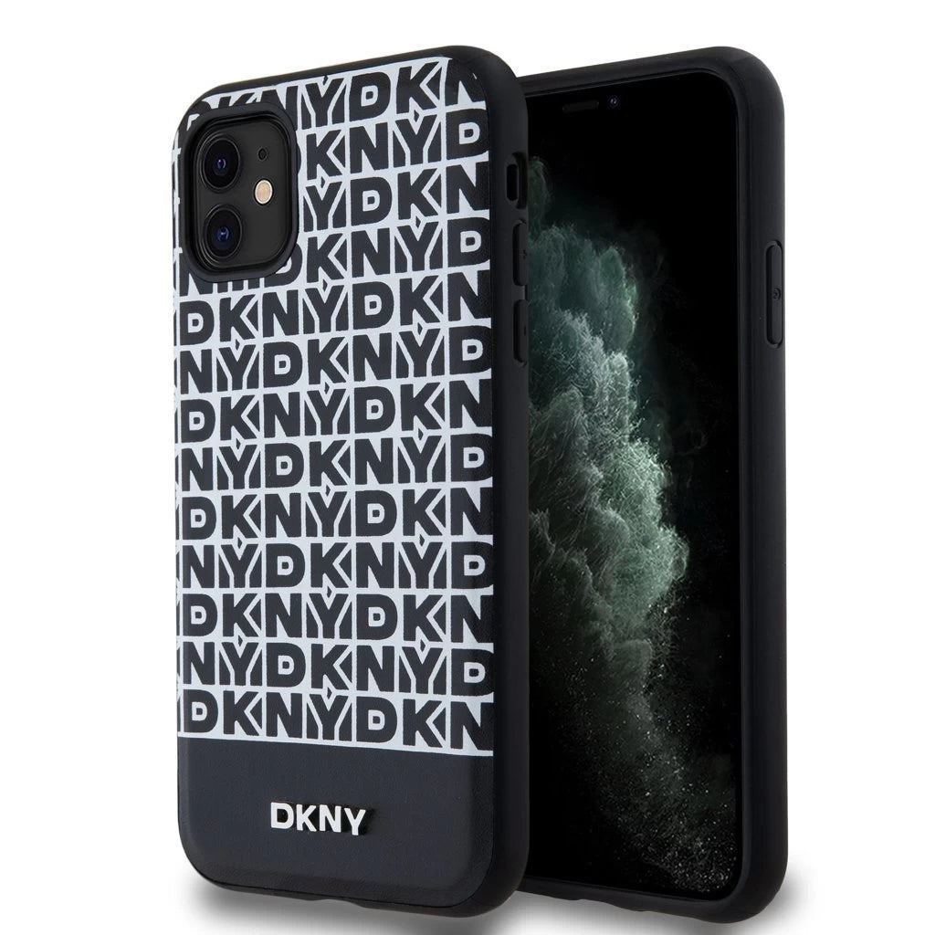 DKNY PU Leather Repeat Pattern Bottom Stripe MagSafe tok iPhone 11 készülékhez fekete - iPhone 11 tok a Domshop kínálatából