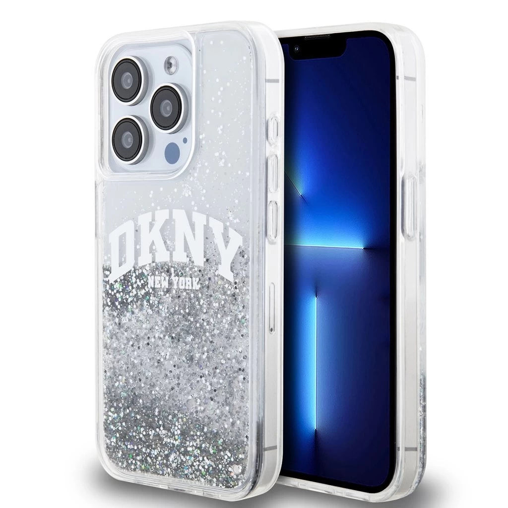 DKNY Liquid Glitter Arch Logo tok iPhone 14 Pro készülékhez átlátszó - iPhone 14 Pro tok a Domshop kínálatából