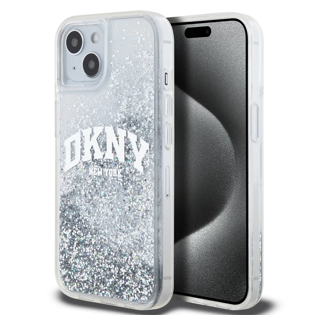 DKNY Liquid Glitter Arch Logo tok iPhone 15 készülékhez átlátszó - iPhone 15 tok a Domshop kínálatából