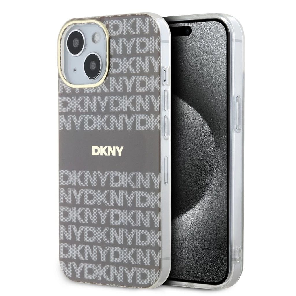 DKNY PC/TPU Repeat Pattern Tonal Stripe Magsafe tok iPhone 15 készülékhez bézs