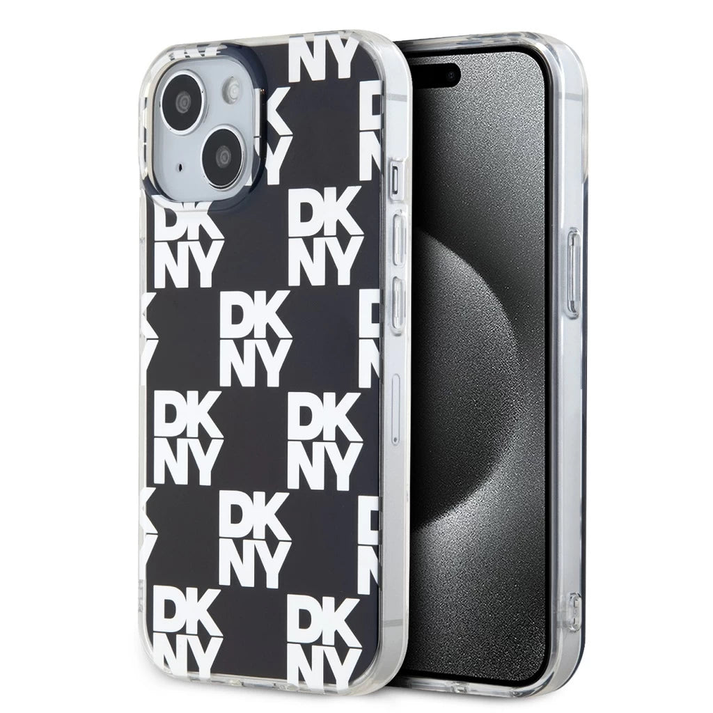 DKNY PC/TPU Checkered Pattern tok iPhone 15 készülékhez fekete