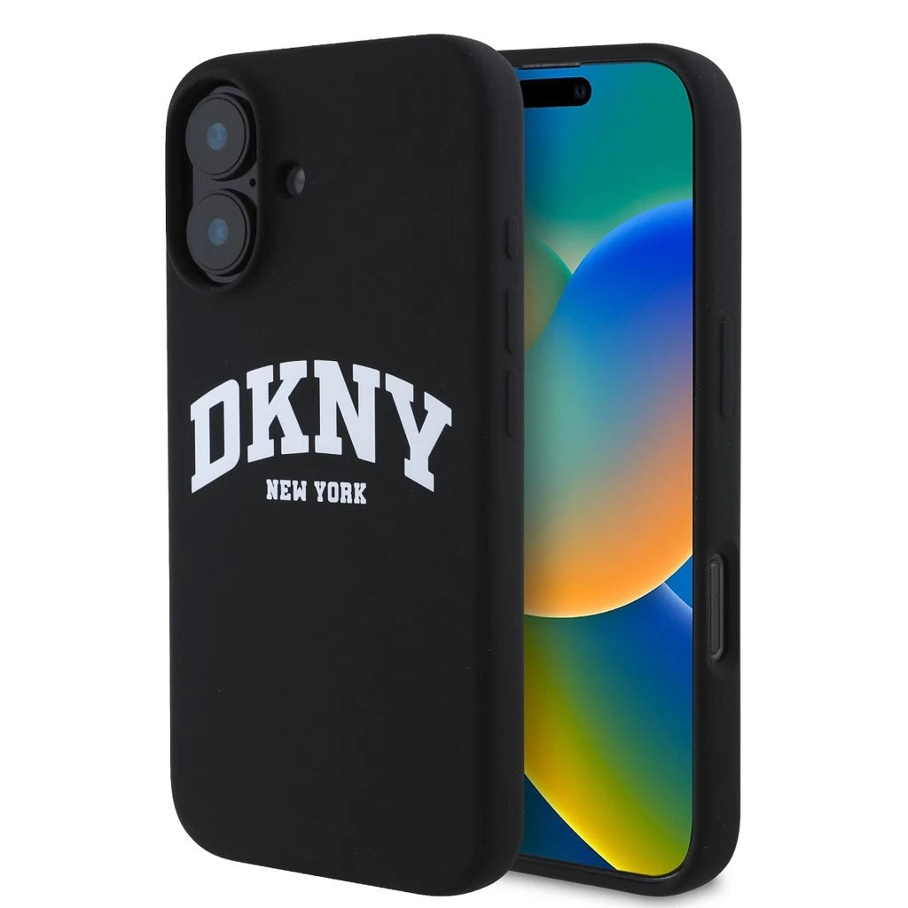 DKNY Liquid Silicone Arch Logo MagSafe tok iPhone 16 Plus készülékhez fekete - iPhone 16 Plus tok a Domshop kínálatából