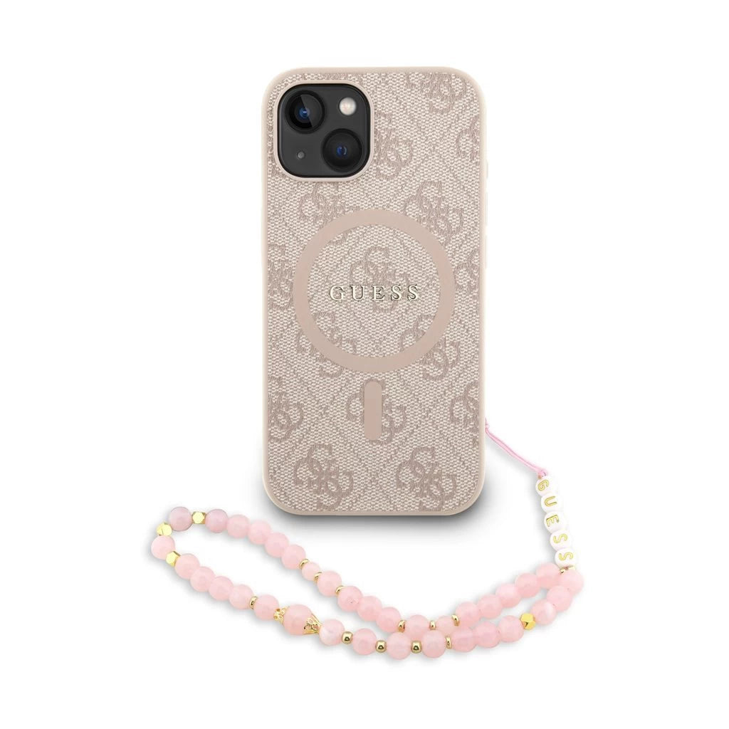 Guess PU Leather 4G Colored Ring Strap MagSafe tok iPhone 15 készülékhez rózsaszín