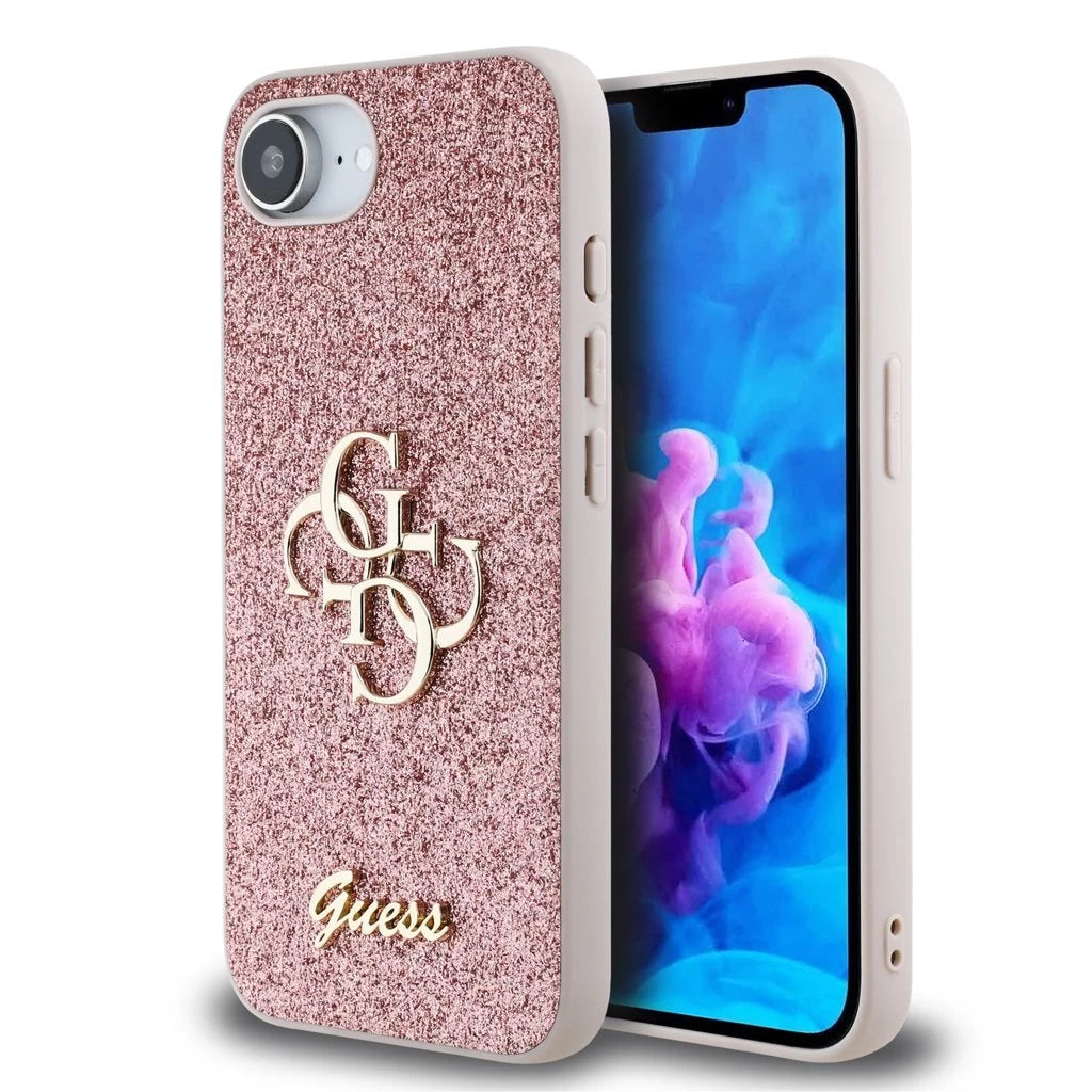 Guess PU Fixed Glitter 4G Metal Logo tok iPhone 16e készülékhez rózsaszín - iPhone 16e tok a Domshop kínálatából
