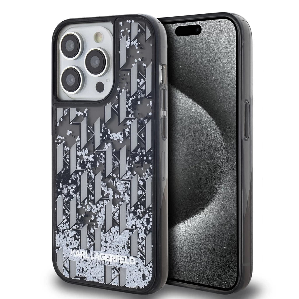 Karl Lagerfeld Liquid Glitter Monogram Gradient tok iPhone 14 Pro Max készülékhez fekete