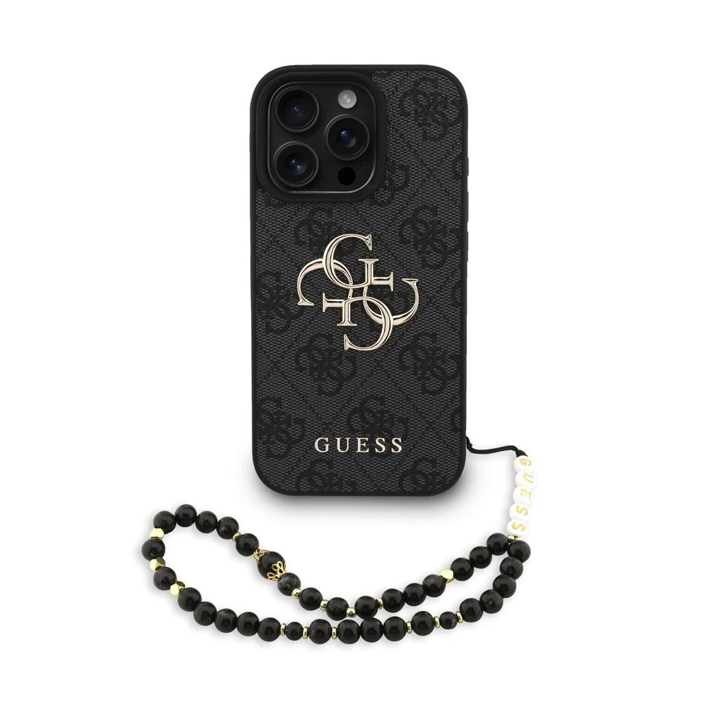 Guess PU 4G Metal Logo Strap tok iPhone 16 Pro Max készülékhez fekete