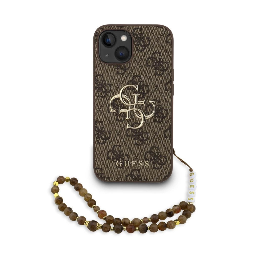 Guess PU 4G Metal Logo Strap tok iPhone 15 készülékhez barna - iPhone 15 tok a Domshop kínálatából
