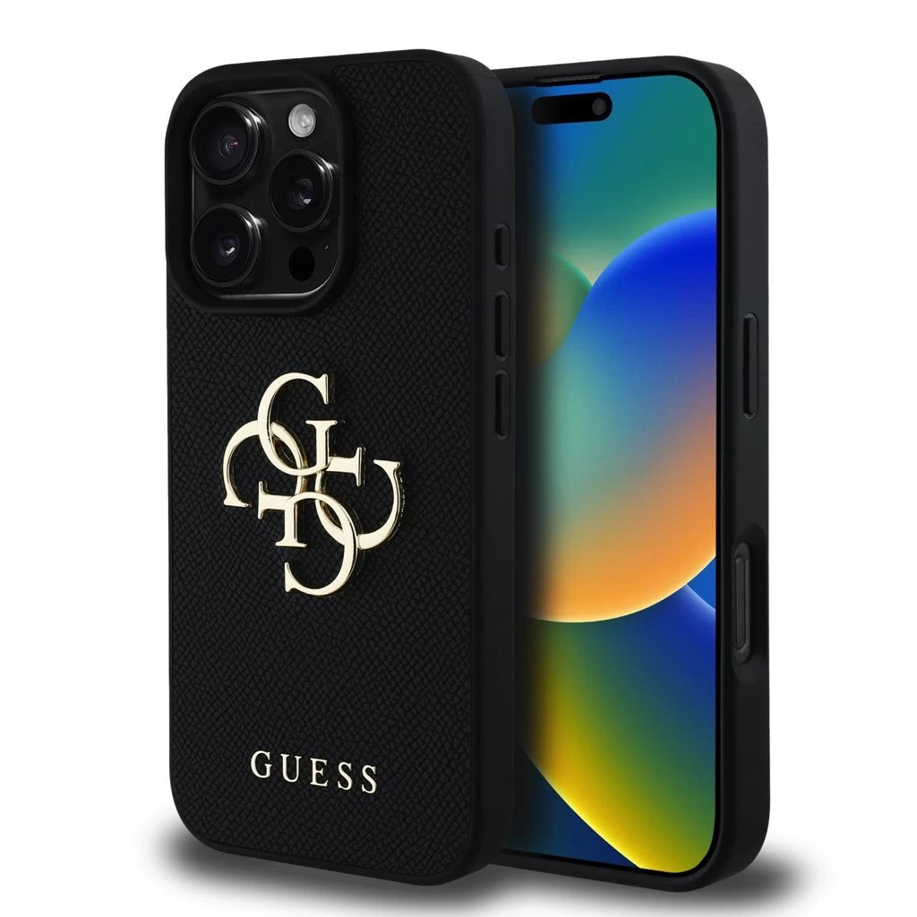 Guess PU Grained 4G Metal Logo tok iPhone 16 Pro Max készülékhez fekete - iPhone 16 Pro Max tok a Domshop kínálatából
