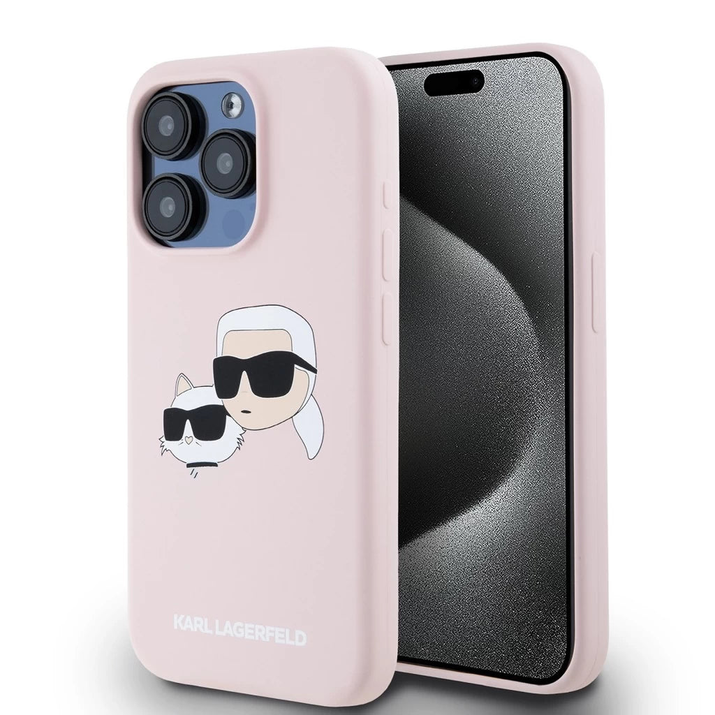 Karl Lagerfeld Liquid Silicone Double Heads MagSafe tok iPhone 15 Pro készülékhez rózsaszín