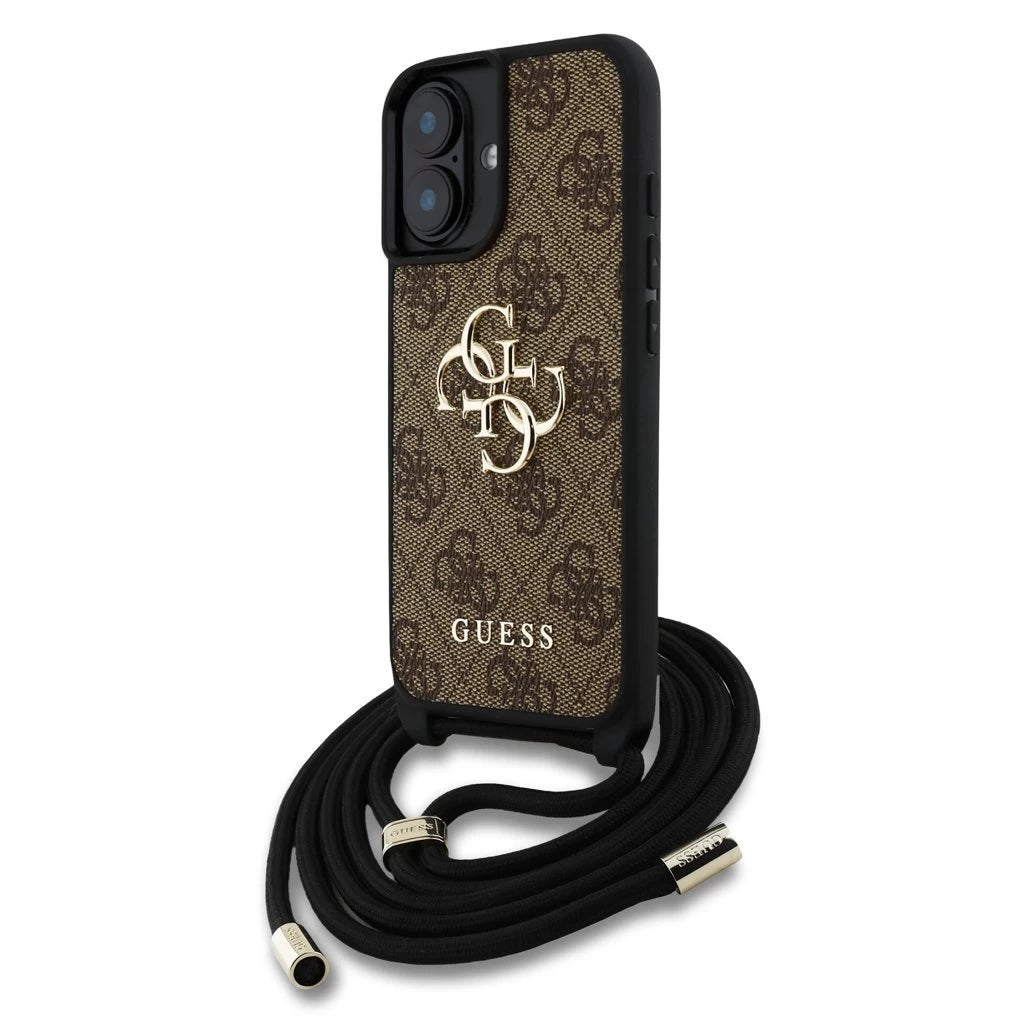 Guess PU 4G Metal Logo Crossbody Strap tok iPhone 16 készülékhez barna - iPhone 16 tok a Domshop kínálatából
