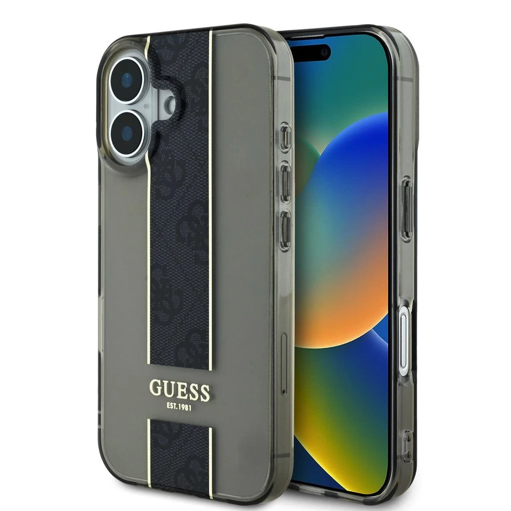 Guess IML Middle 4G Stripe tok iPhone 16 készülékhez fekete - iPhone 16 tok a Domshop kínálatából