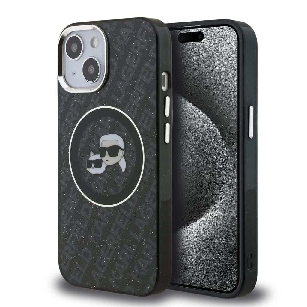 Karl Lagerfeld IML K&CH Heads Repeated Logo MagSafe tok iPhone 15 készülékhez fekete - iPhone 15 tok a Domshop kínálatából