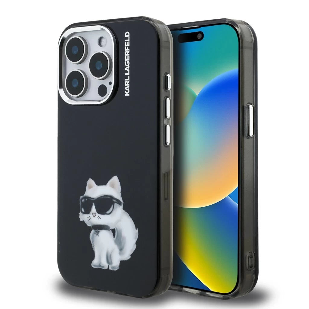Karl Lagerfeld IML Aquarelle Choupette tok iPhone 15 Pro Max készülékhez fekete - iPhone 15 Pro Max tok a Domshop kínálatából