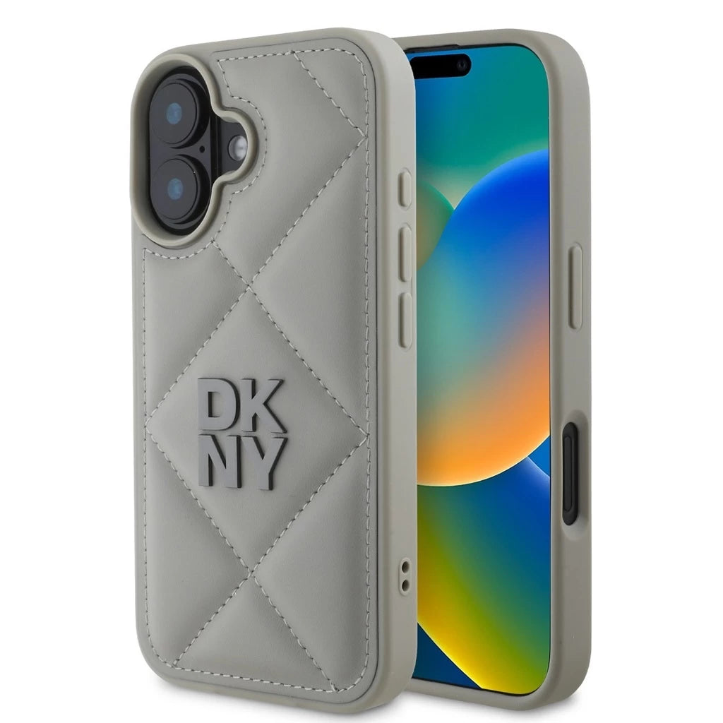 DKNY PU Leather Quilted Stack Logo tok iPhone 16 készülékhez szürke - iPhone 16 tok a Domshop kínálatából