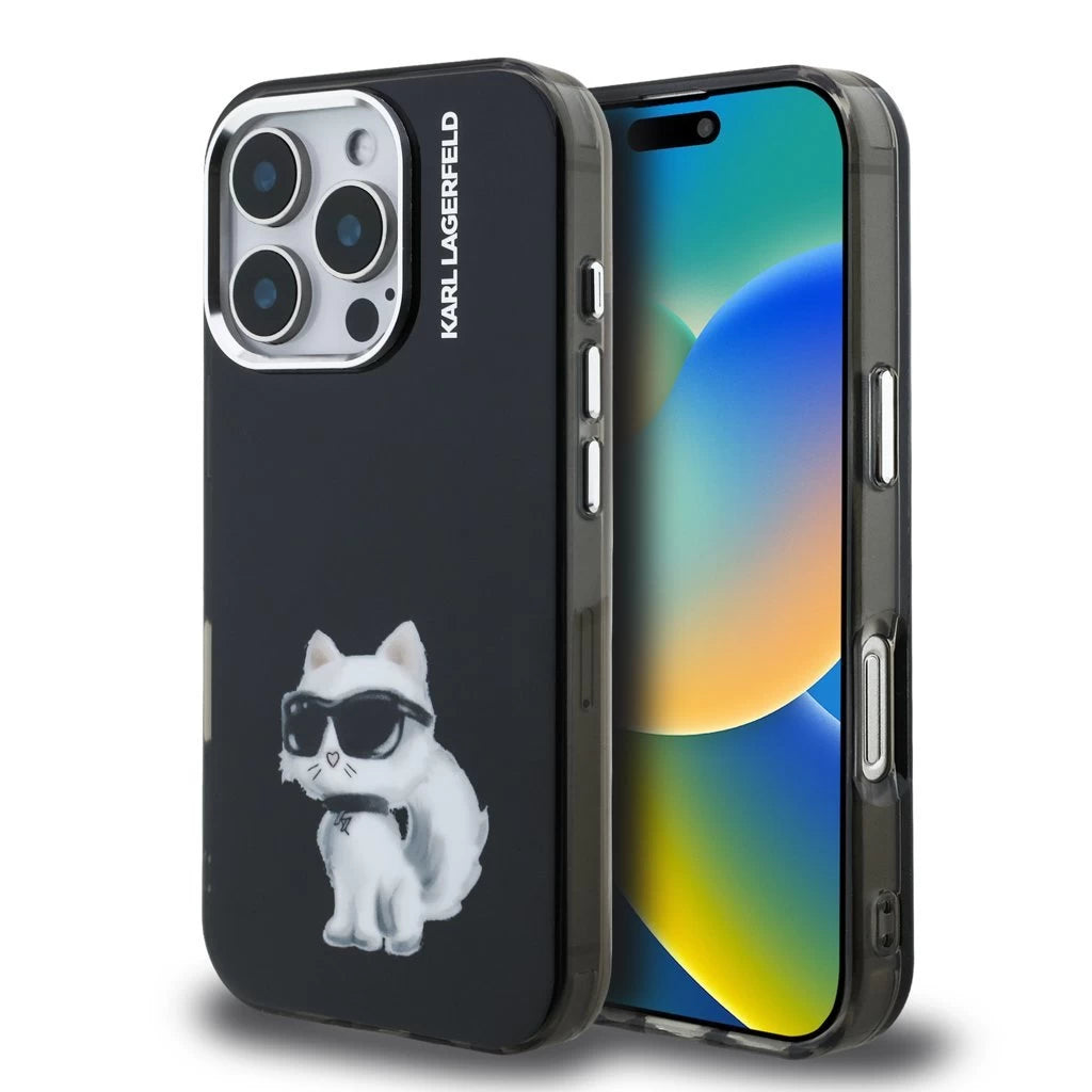Karl Lagerfeld IML Aquarelle Choupette tok iPhone 16 Pro Max készülékhez fekete - iPhone 16 Pro Max tok a Domshop kínálatából