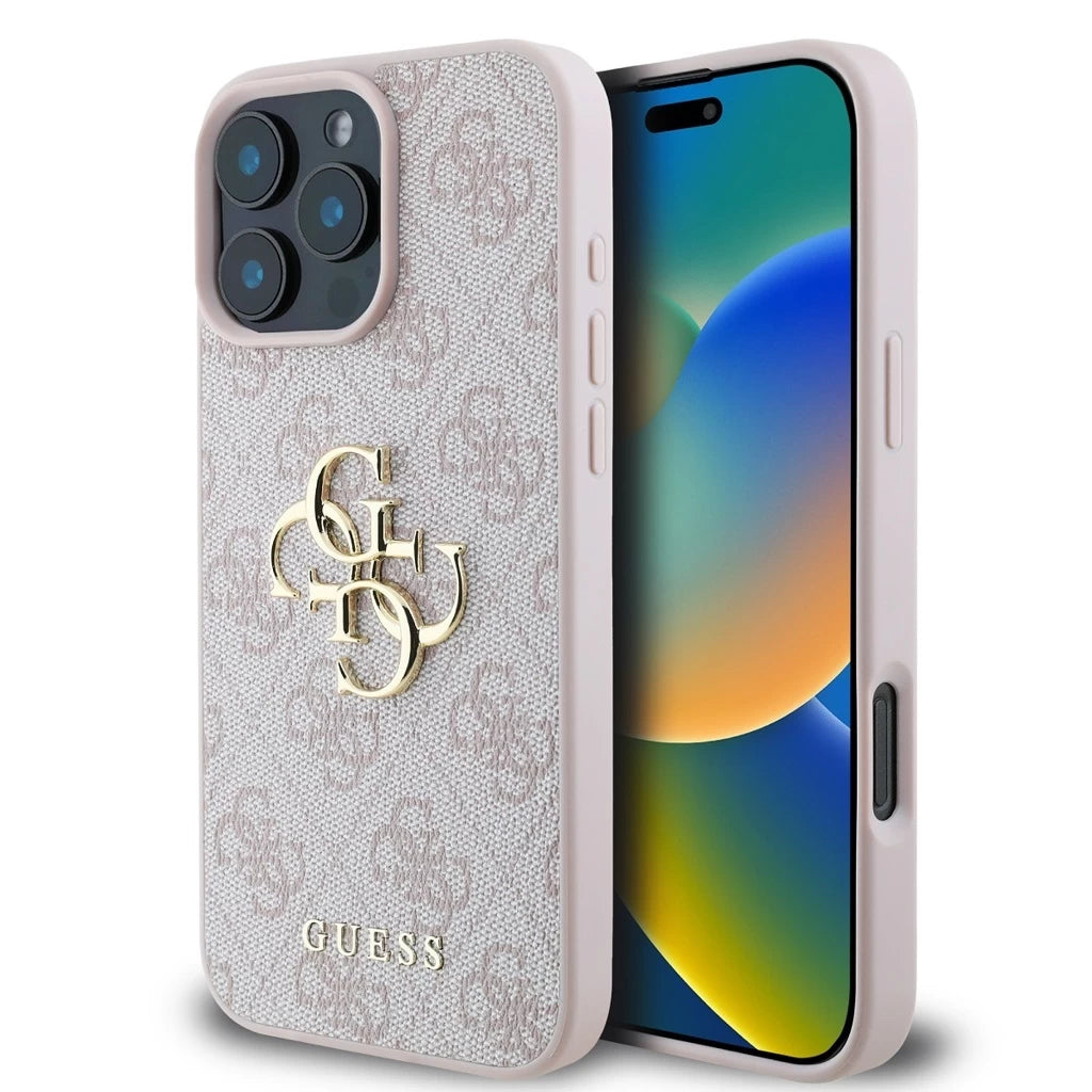 Guess PU 4G Metal Logo tok iPhone 16 Pro Max készülékhez rózsaszín - iPhone 16 Pro Max tok a Domshop kínálatából