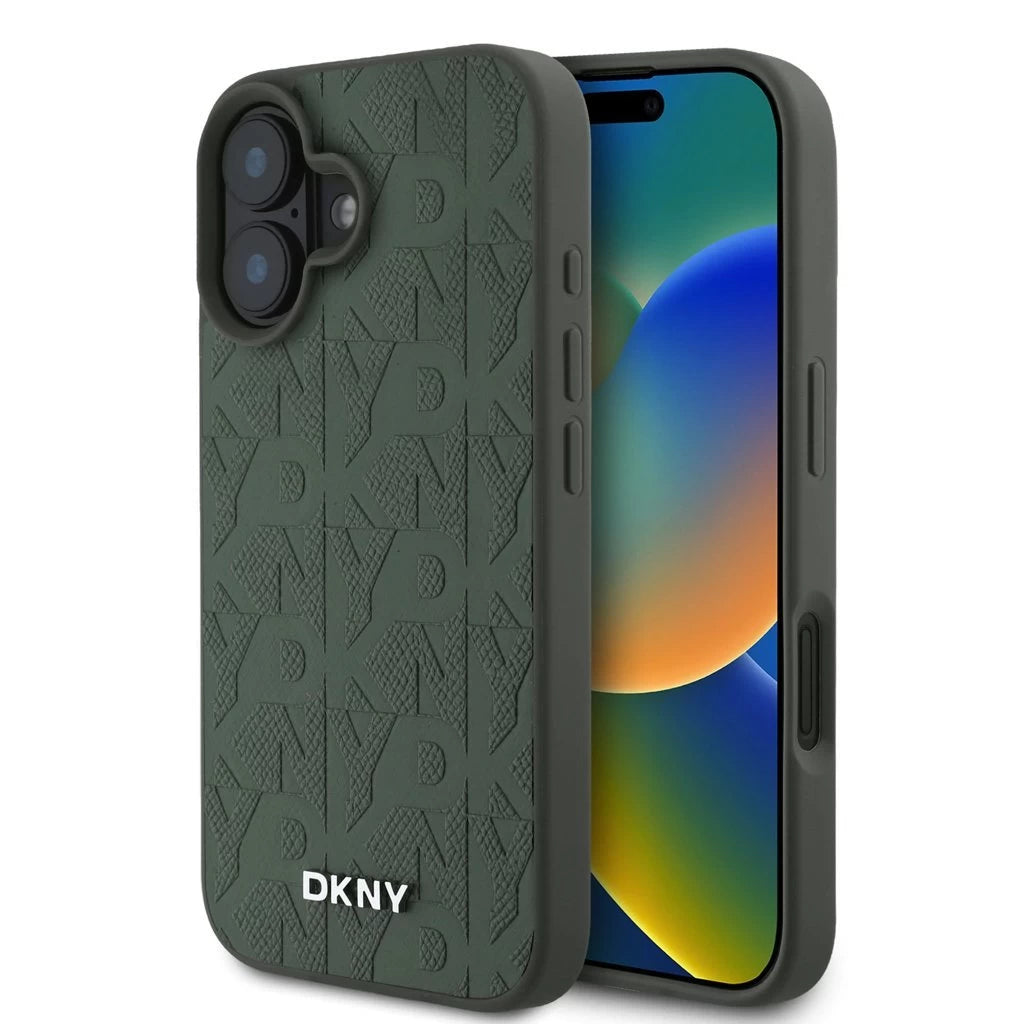 DKNY PU Leather Grid Pattern Magsafe tok iPhone 16 készülékhez zöld - iPhone 16 tok a Domshop kínálatából