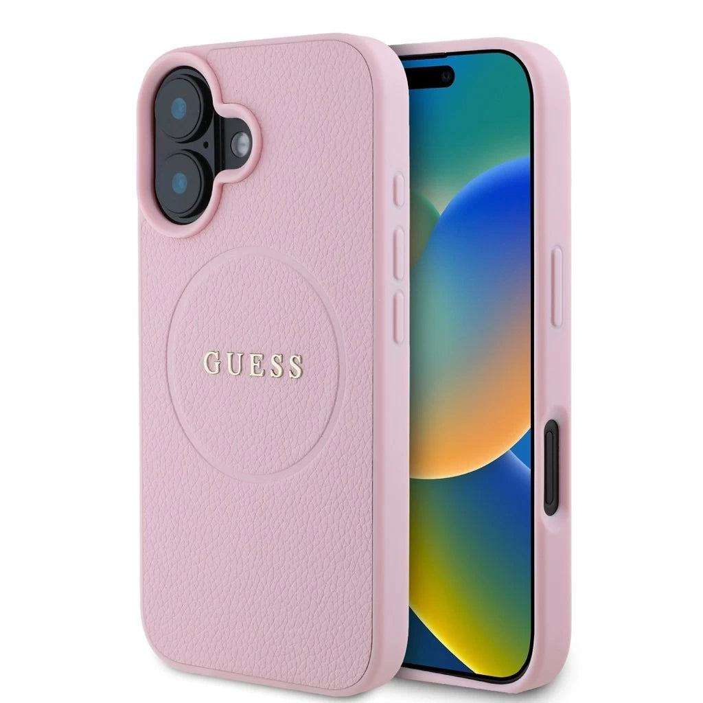 Guess PU Grained Classic Logo MagSafe tok iPhone 16 készülékhez rózsaszín - iPhone 16 tok a Domshop kínálatából