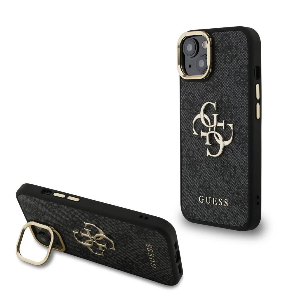 Guess PU 4G Metal Logo Stand Camera Frame tok iPhone 14 készülékhez fekete - iPhone 13/14 tok a Domshop kínálatából