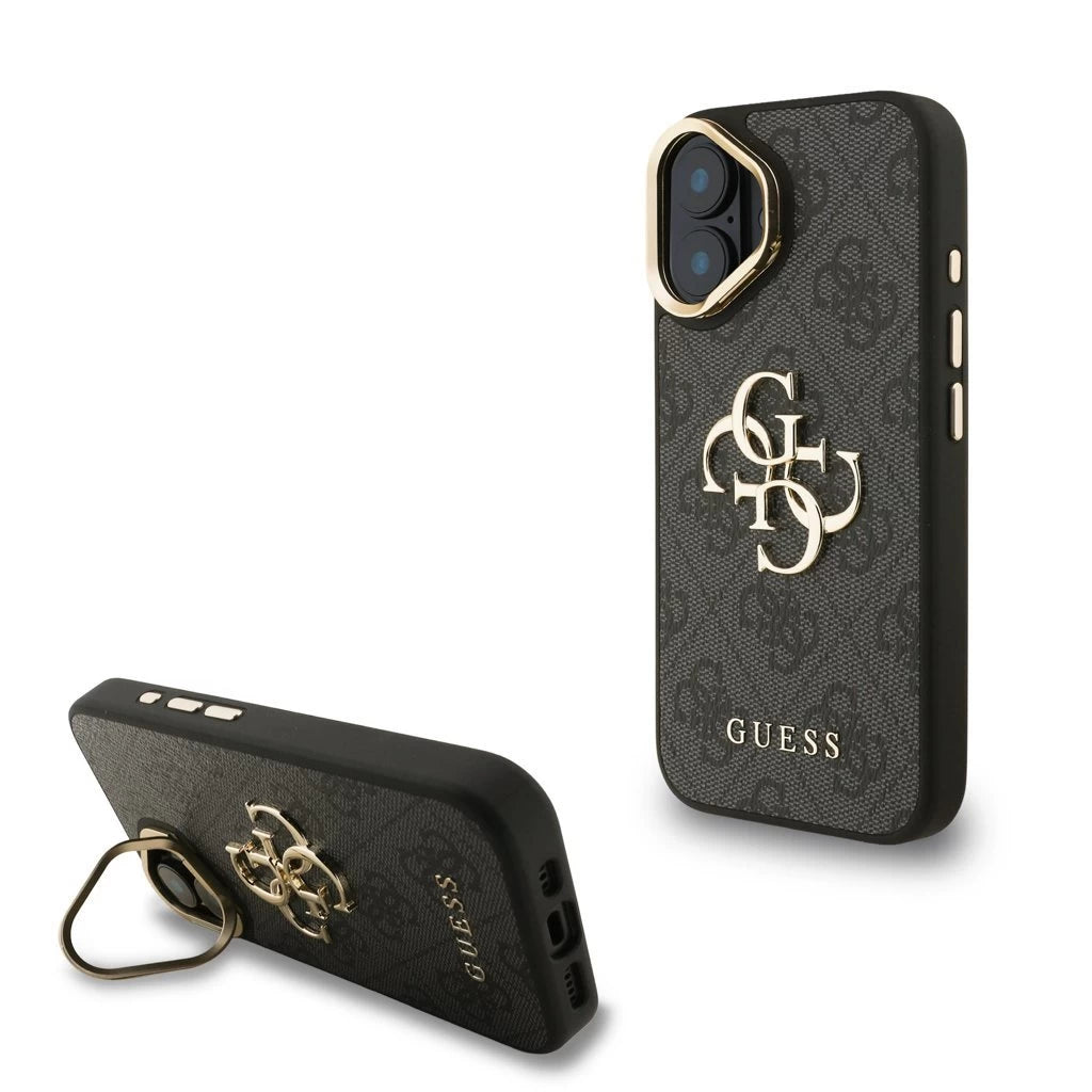 Guess PU 4G Metal Logo Stand Camera Frame tok iPhone 16 készülékhez fekete - iPhone 16 tok a Domshop kínálatából