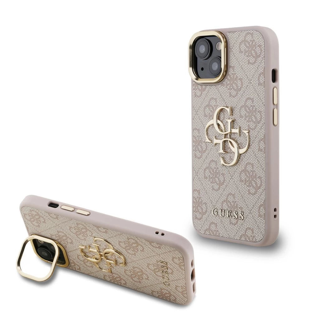 Guess PU 4G Metal Logo Stand Camera Frame tok iPhone 13 készülékhez rózsaszín - iPhone 13/14 tok a Domshop kínálatából