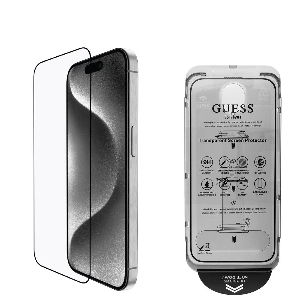 Guess kijelzővédő 2.5D iPhone 16 készülékhez fekete