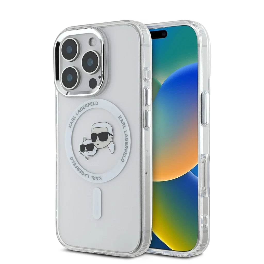 Karl Lagerfeld IML K&CH Heads Metal Frame MagSafe tok iPhone 16 Pro Max készülékhez átlátszó - iPhone 16 Pro Max tok a Domshop kínálatából