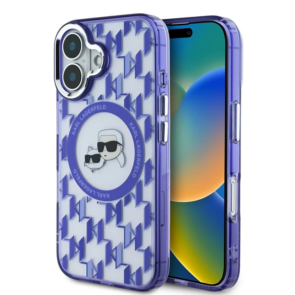 Karl Lagerfeld IML Monogram K&CH Heads MagSafe tok iPhone 16 készülékhez lila - iPhone 16 tok a Domshop kínálatából