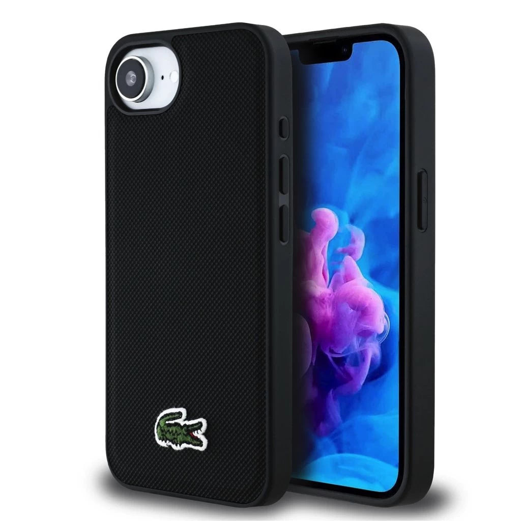Lacoste Iconic Petit Pique Woven Logo MagSafe tok iPhone 16e készülékhez fekete - iPhone 16e tok a Domshop kínálatából