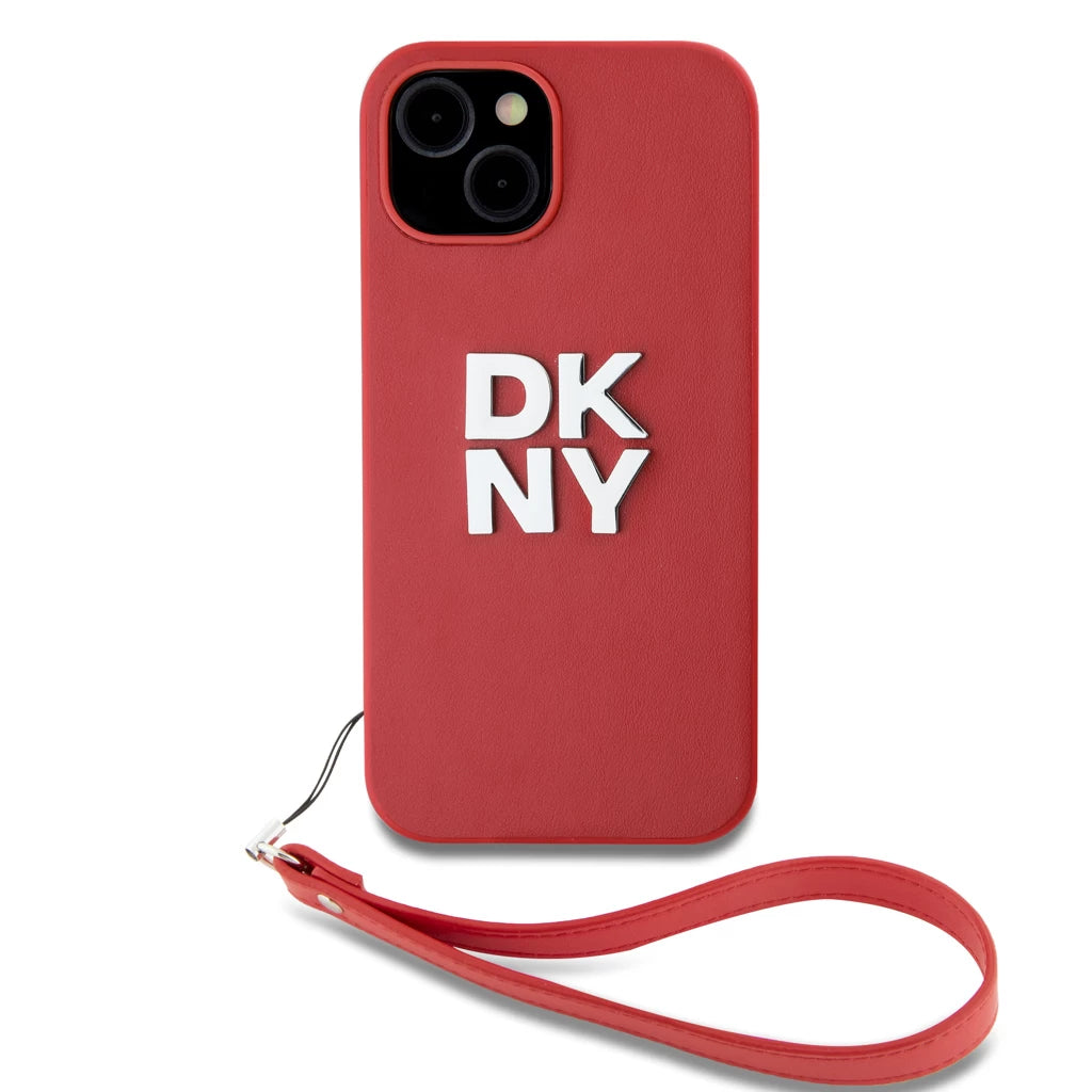 DKNY PU bőr Stack Logo csuklópántos tok iPhone 14 készülékhez piros - iPhone 13/14 tok a Domshop kínálatából