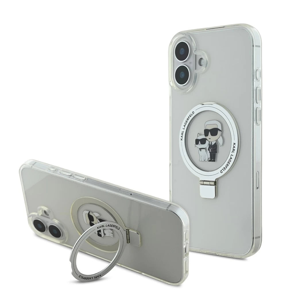 Karl Lagerfeld Ringstand Karl and Choupette MagSafe tok iPhone 16 Plus készülékhez fehér