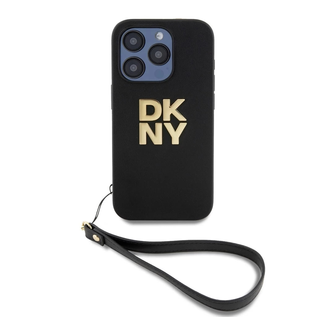 DKNY PU bőr Stack Logo csuklópántos tok iPhone 14 Pro Max készülékhez fekete - iPhone 14 Pro Max tok a Domshop kínálatából