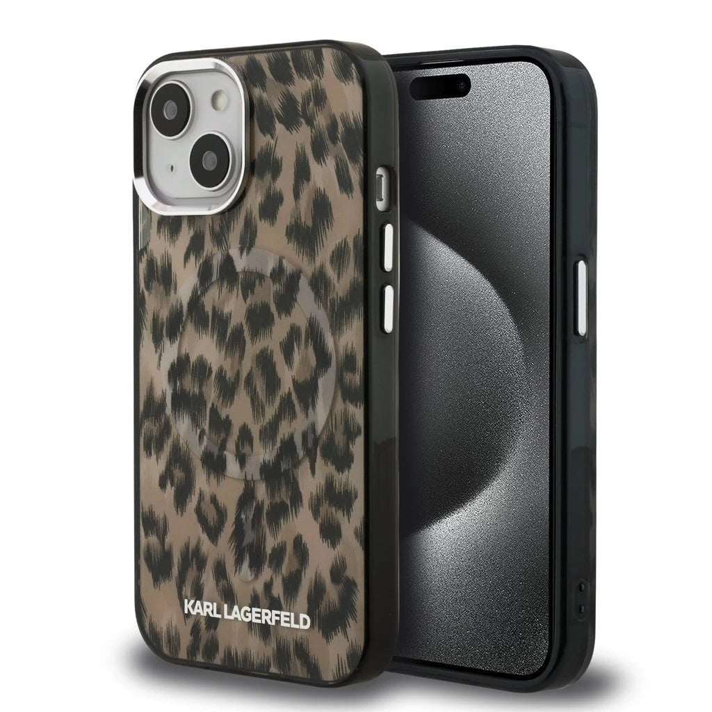 Karl Lagerfeld IML Leopard MagSafe tok iPhone 15 készülékhez barna - iPhone 15 tok a Domshop kínálatából