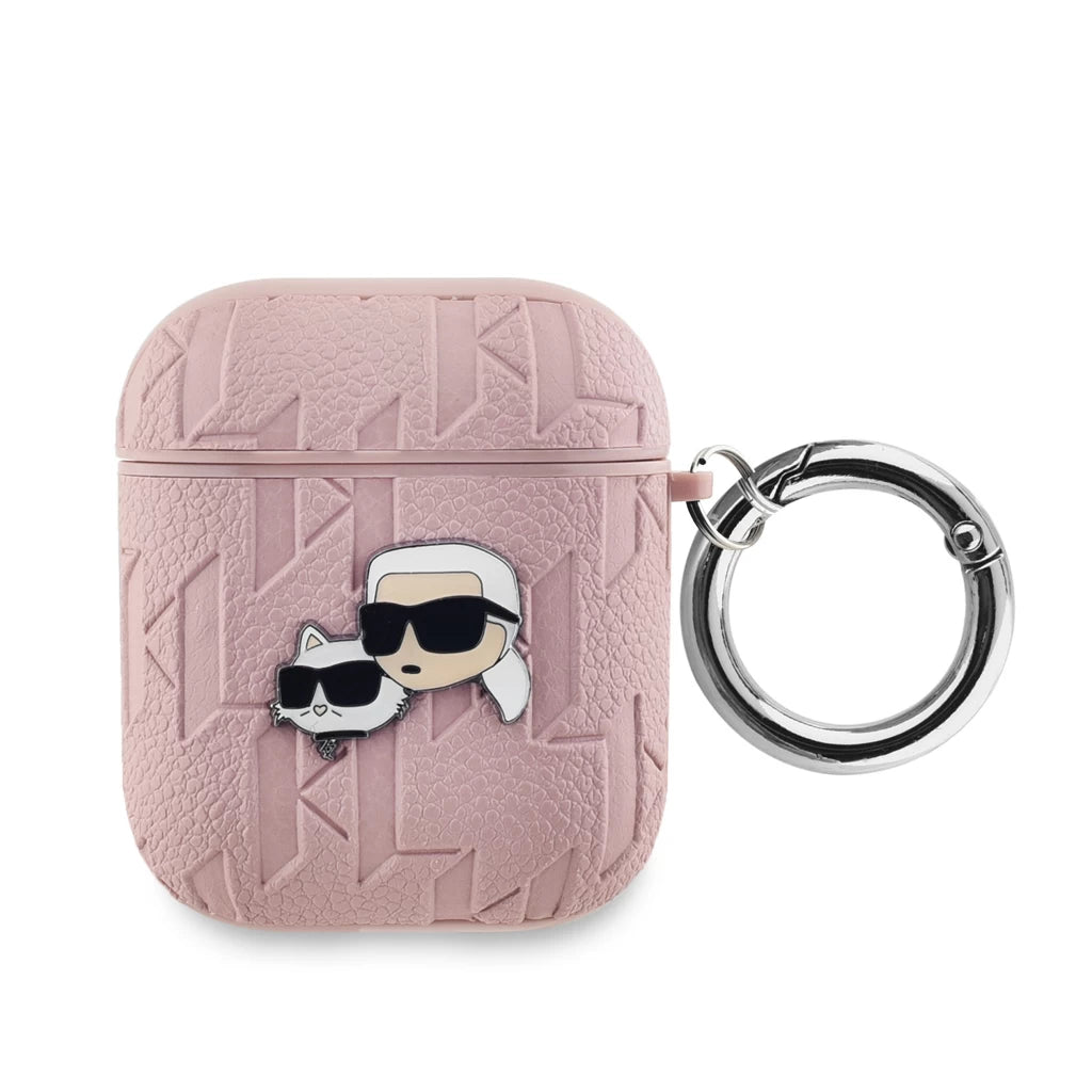 Karl Lagerfeld PU Embossed Karl and Choupette Heads tok AirPods 1/2 készülékhez rózsaszín - AirPods 1/2 tok a Domshop kínálatából