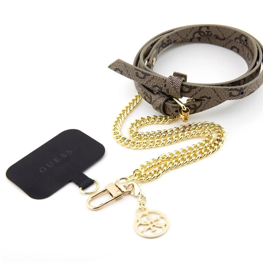 Guess keresztvállas pánt PU 4G lánc with Charm arany/barna - a Domshop kínálatából