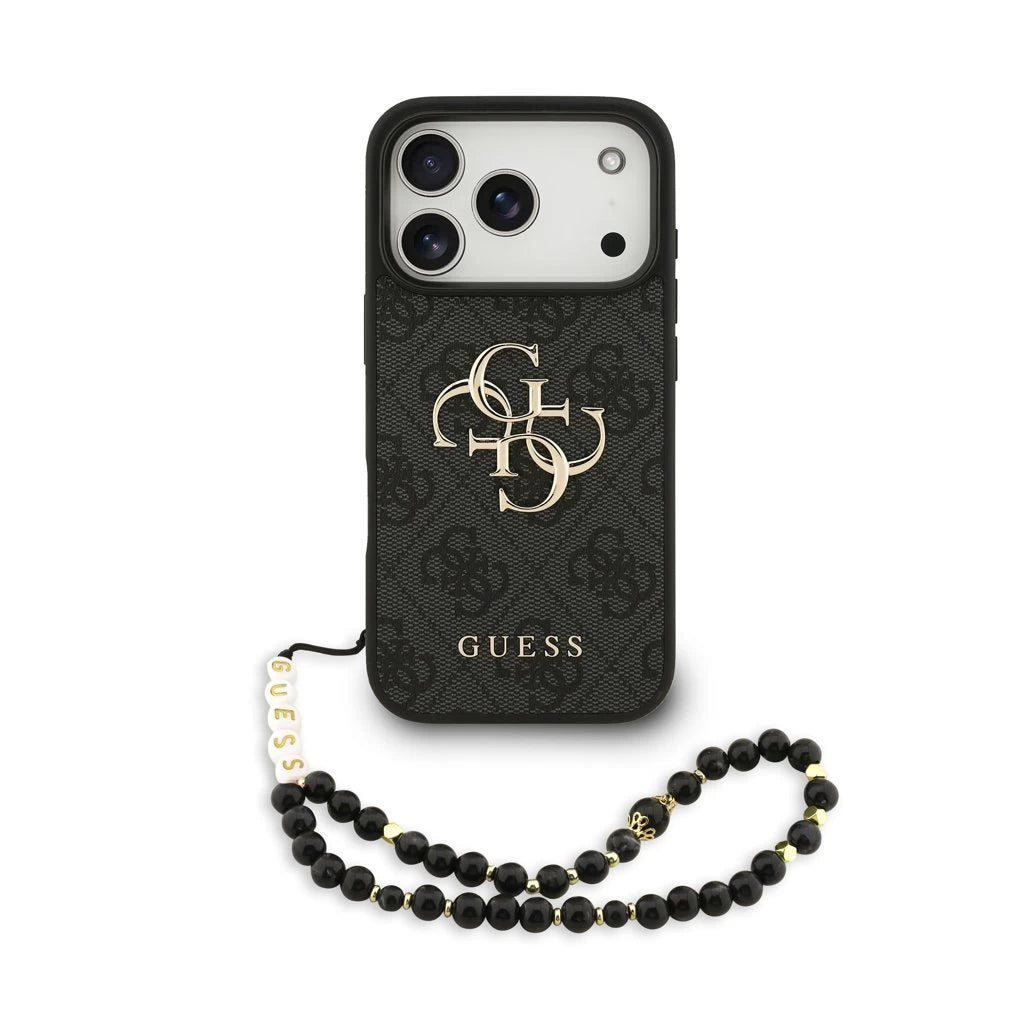 Guess PU 4G Metal Logo Strap hátsó tok iPhone 17 Pro készülékhez fekete