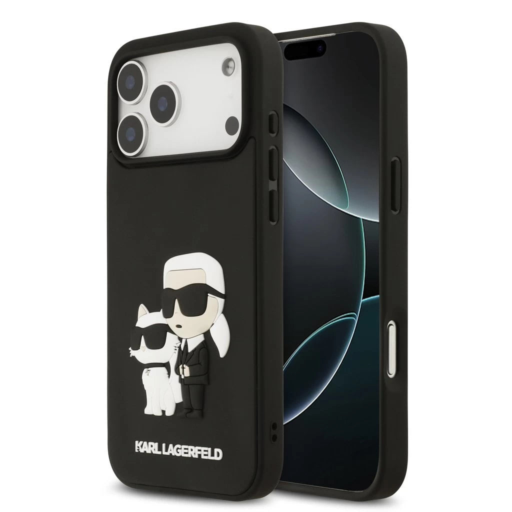 Karl Lagerfeld 3D Rubber Karl and Choupette tok iPhone 17 Pro Max készülékhez fekete