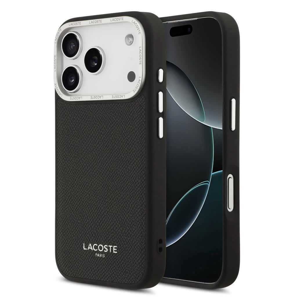 Lacoste PU Leather Champs Elysees MagSafe tok iPhone 17 Pro készülékhez fekete