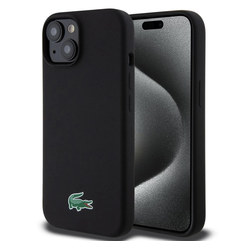 Lacoste Liquid Silicone Microfiber Croc Logo MagSafe tok iPhone 15 készülékhez fekete - iPhone 15 tok a Domshop kínálatából