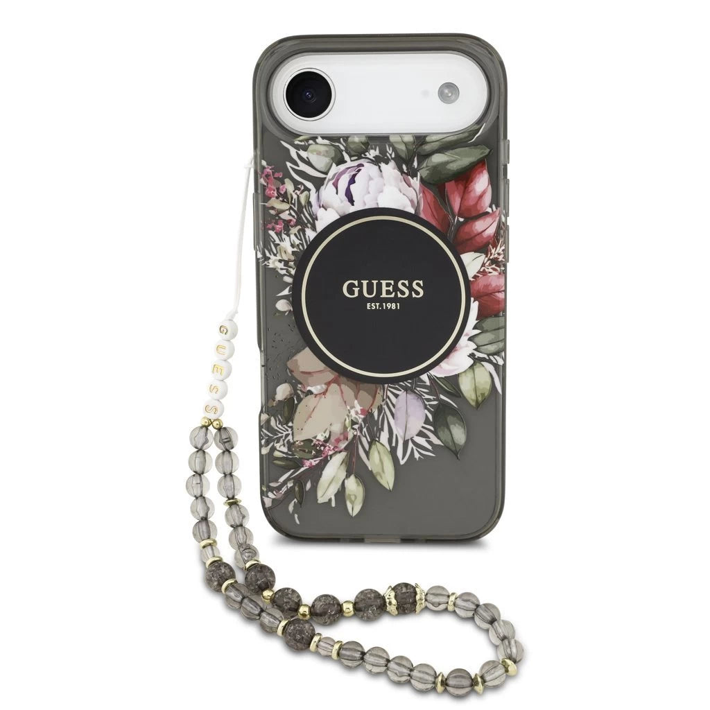 Guess IML Flowers Strap MagSafe tok iPhone 17 Air készülékhez fekete