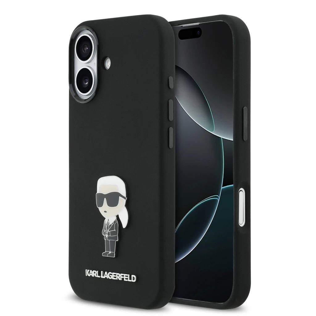 Karl Lagerfeld Liquid Silicone Metal Ikonik tok iPhone 17 készülékhez fekete
