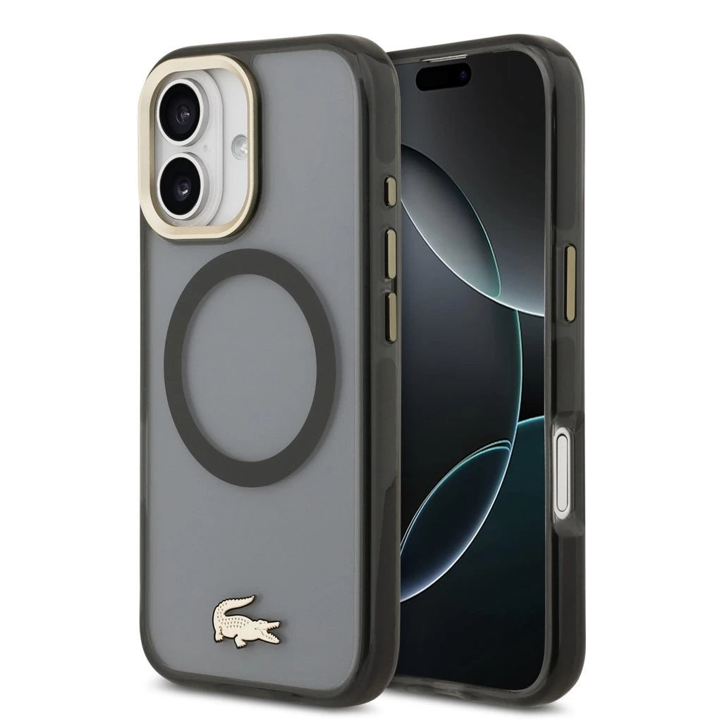 Lacoste PC/TPU Frosted Finish Gold Logo MagSafe tok iPhone 17 készülékhez fekete - iPhone 17 tok a Domshop kínálatából