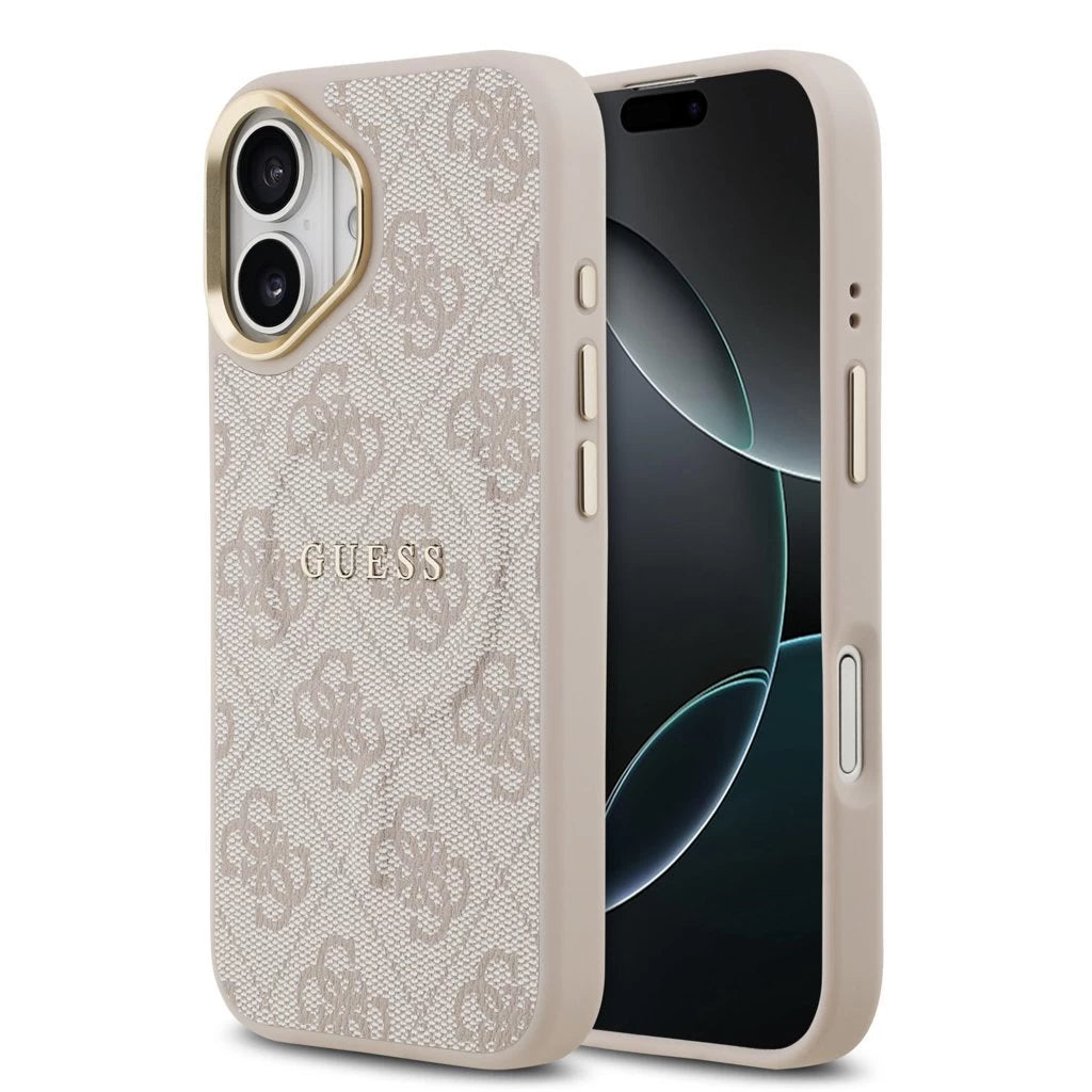 Guess PU Leather 4G Gold Frame MagSafe tok iPhone 17 készülékhez, rózsaszín