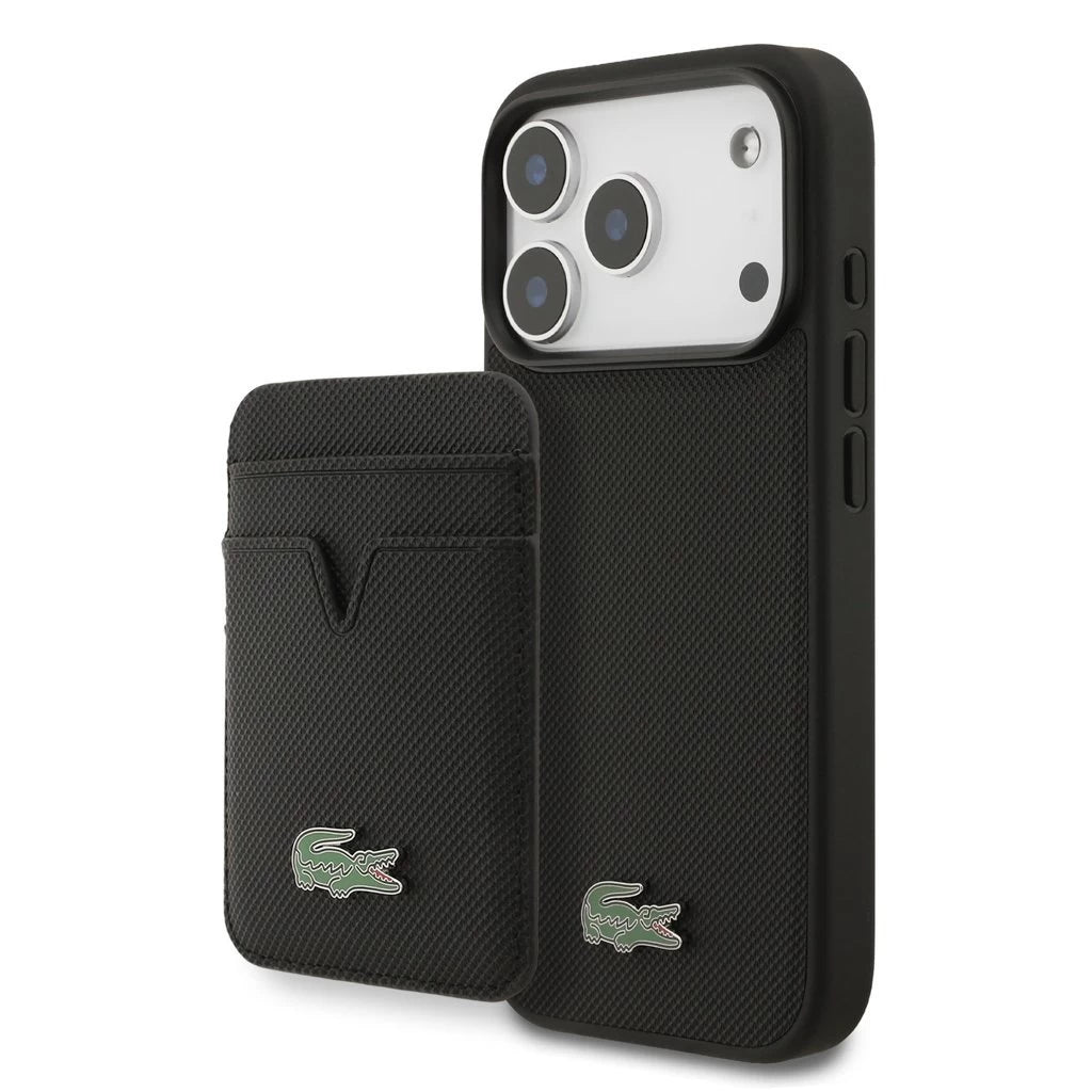 Lacoste Iconic Petit Pique MagSafe tok + pénztárca iPhone 17 Pro készülékhez fekete