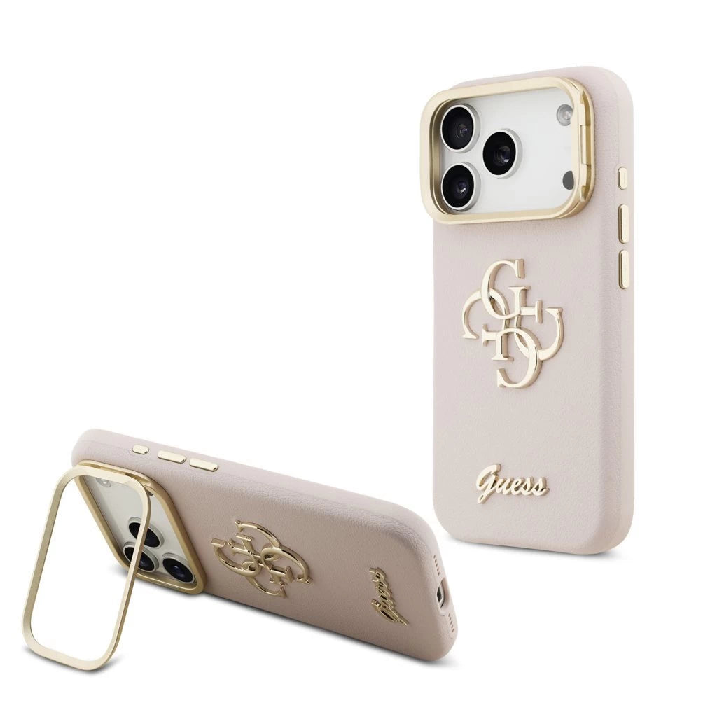 Guess PU Grained 4G Logo Stand Camera Frame tok az iPhone 17 Pro készülékhez rózsaszín
