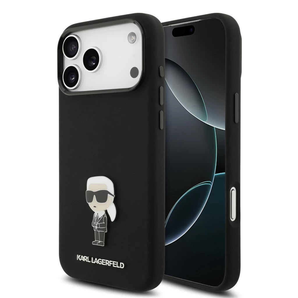 Karl Lagerfeld Liquid Silicone Metal Ikonik tok iPhone 17 Pro Max készülékhez fekete